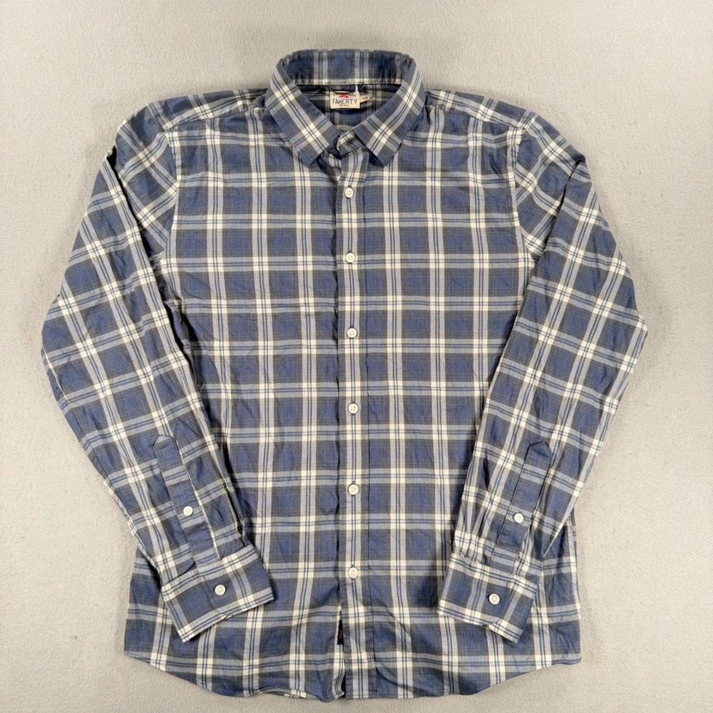 Faherty Brand Mens Blue White Plaid Long Sleeve Button Down Shirt Size Medium